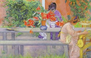 サボテンとカリンとブリタ 作： Carl Larsson
